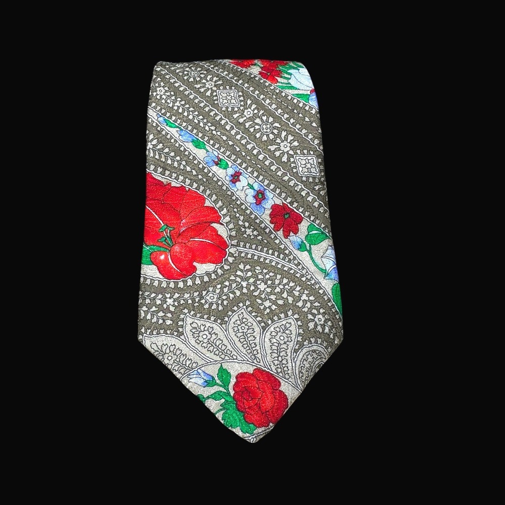 Leonard Paris Maus & Hoffman Mens Silk Tie Paisley Floral Red Green Italy France